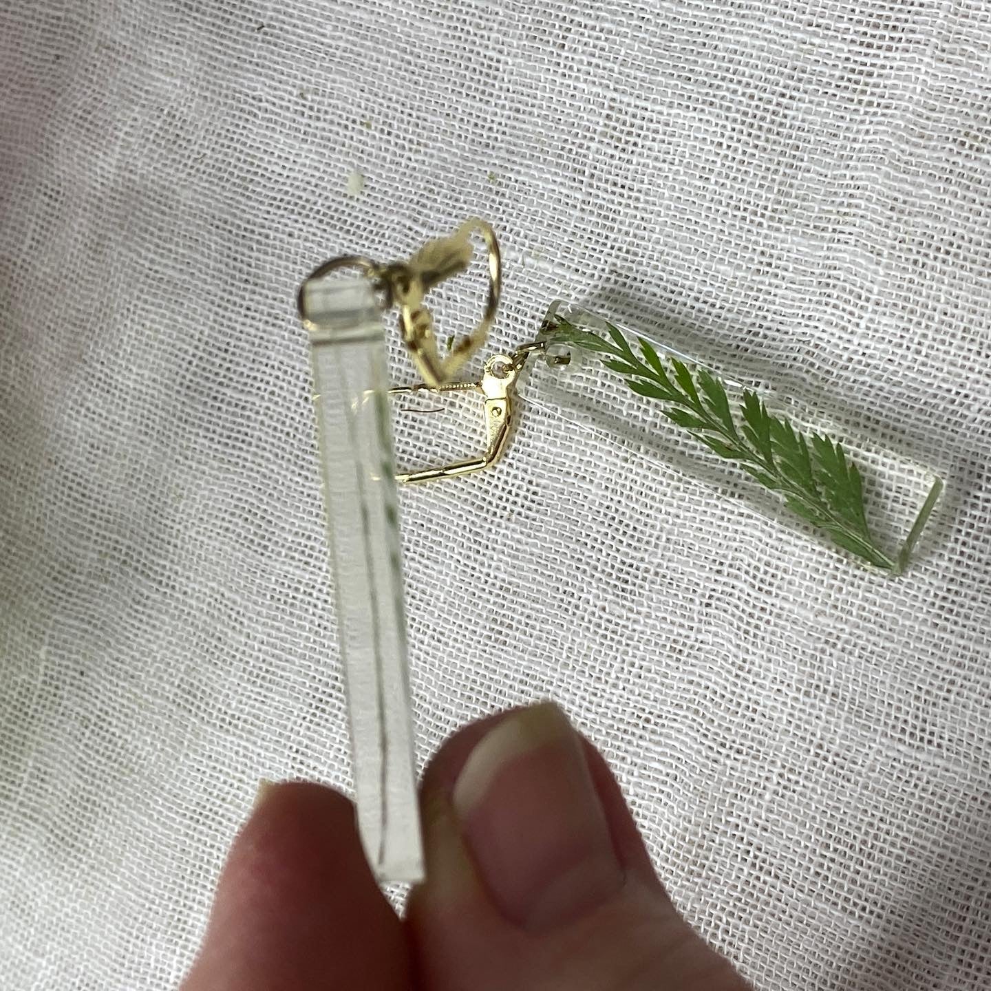 Delicate Resin Fern Earrings, Handmade Botanical Jewelry