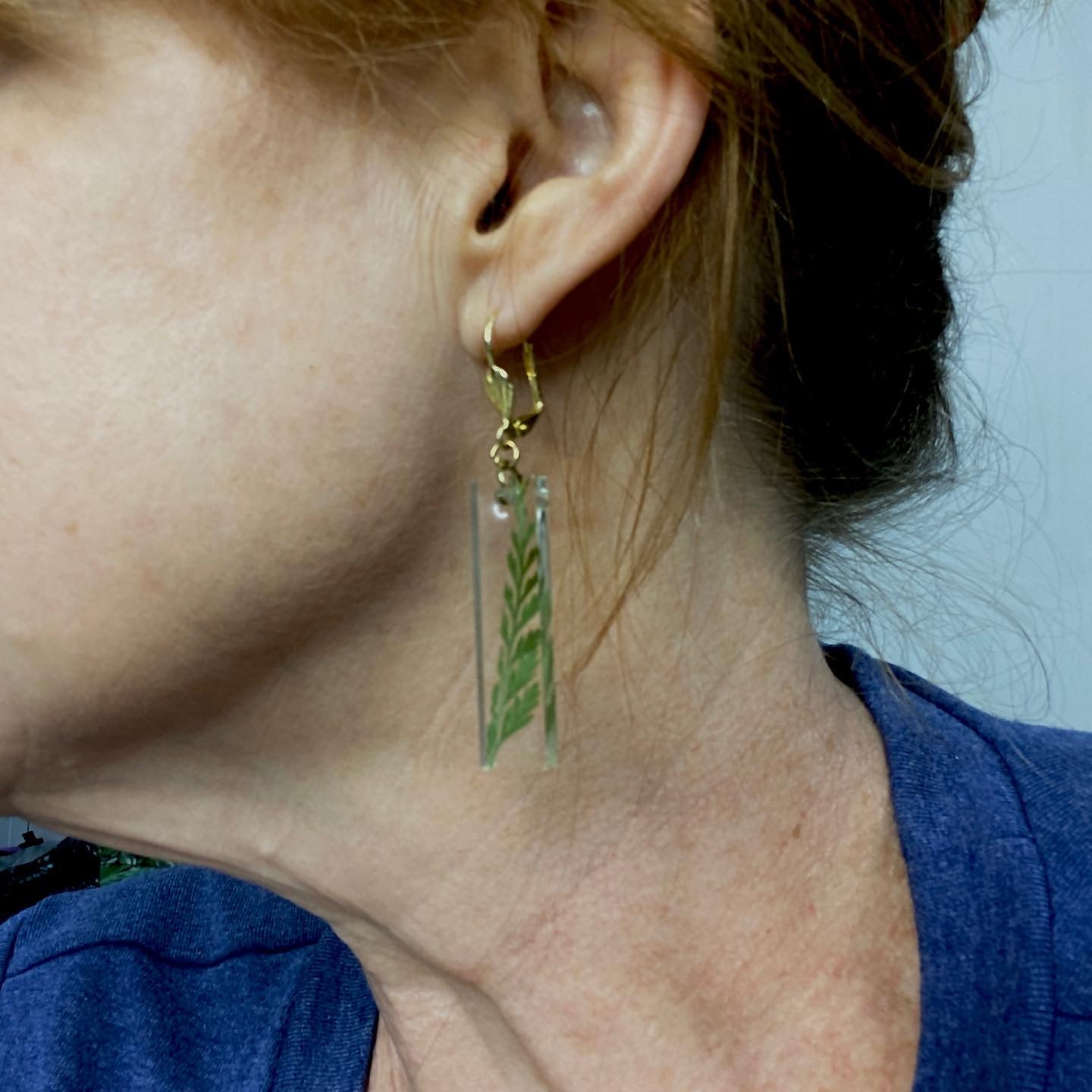 Delicate Resin Fern Earrings, Handmade Botanical Jewelry