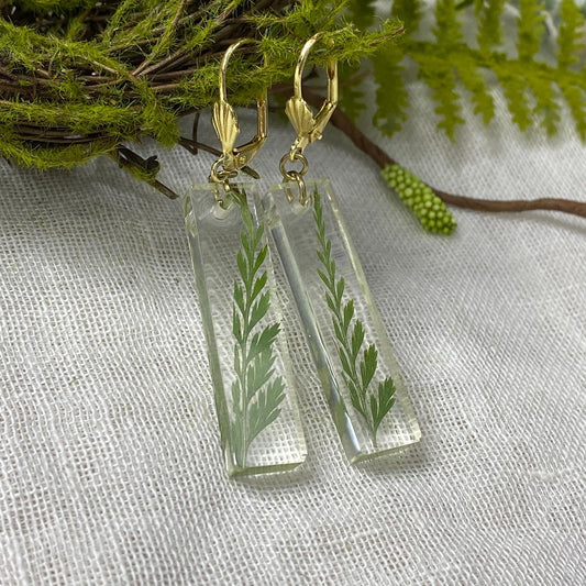 Delicate Resin Fern Earrings, Handmade Botanical Jewelry