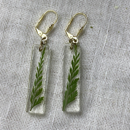 Delicate Resin Fern Earrings, Handmade Botanical Jewelry
